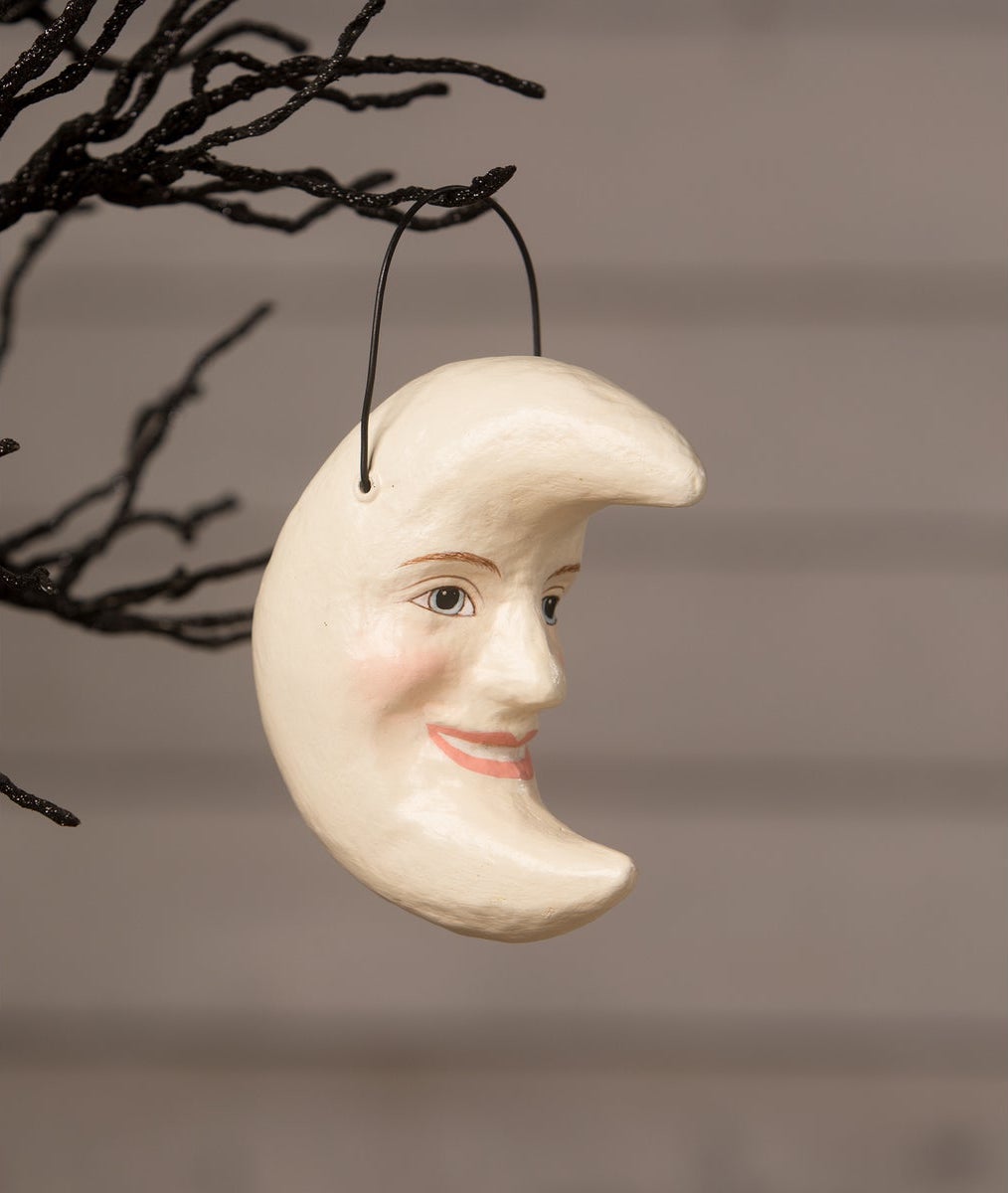 White Moon Bucket Ornament, Paper Mache