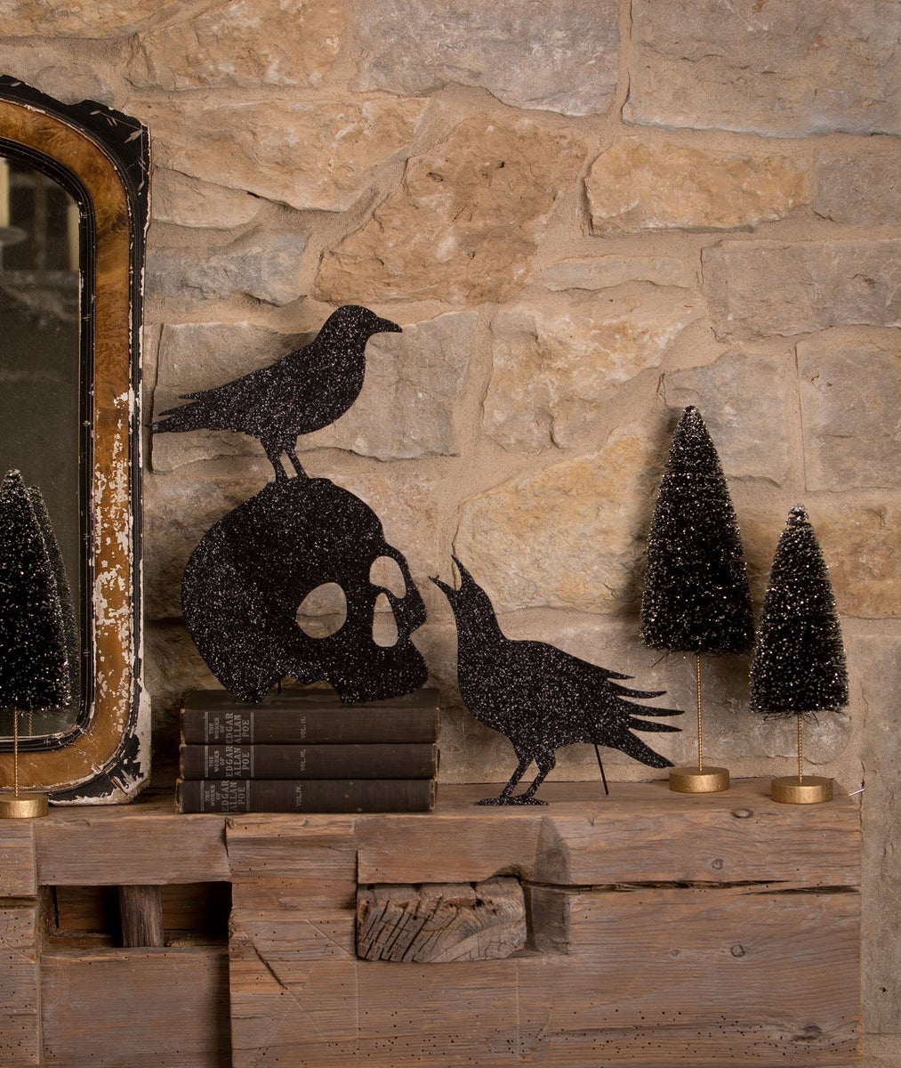 Halloween Crow on Skull Silhouette