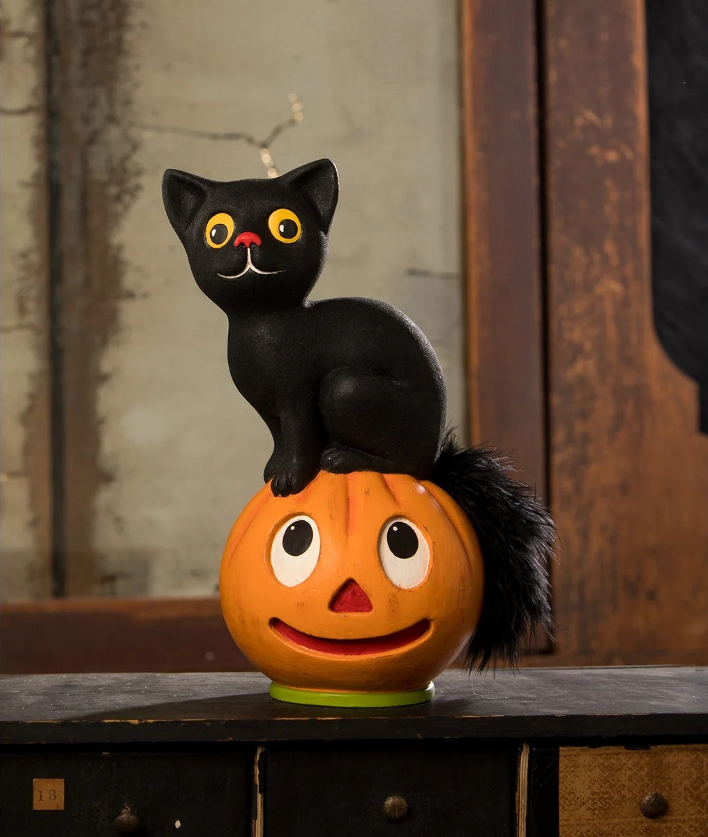Vintage Seated Cat on Pumpkin