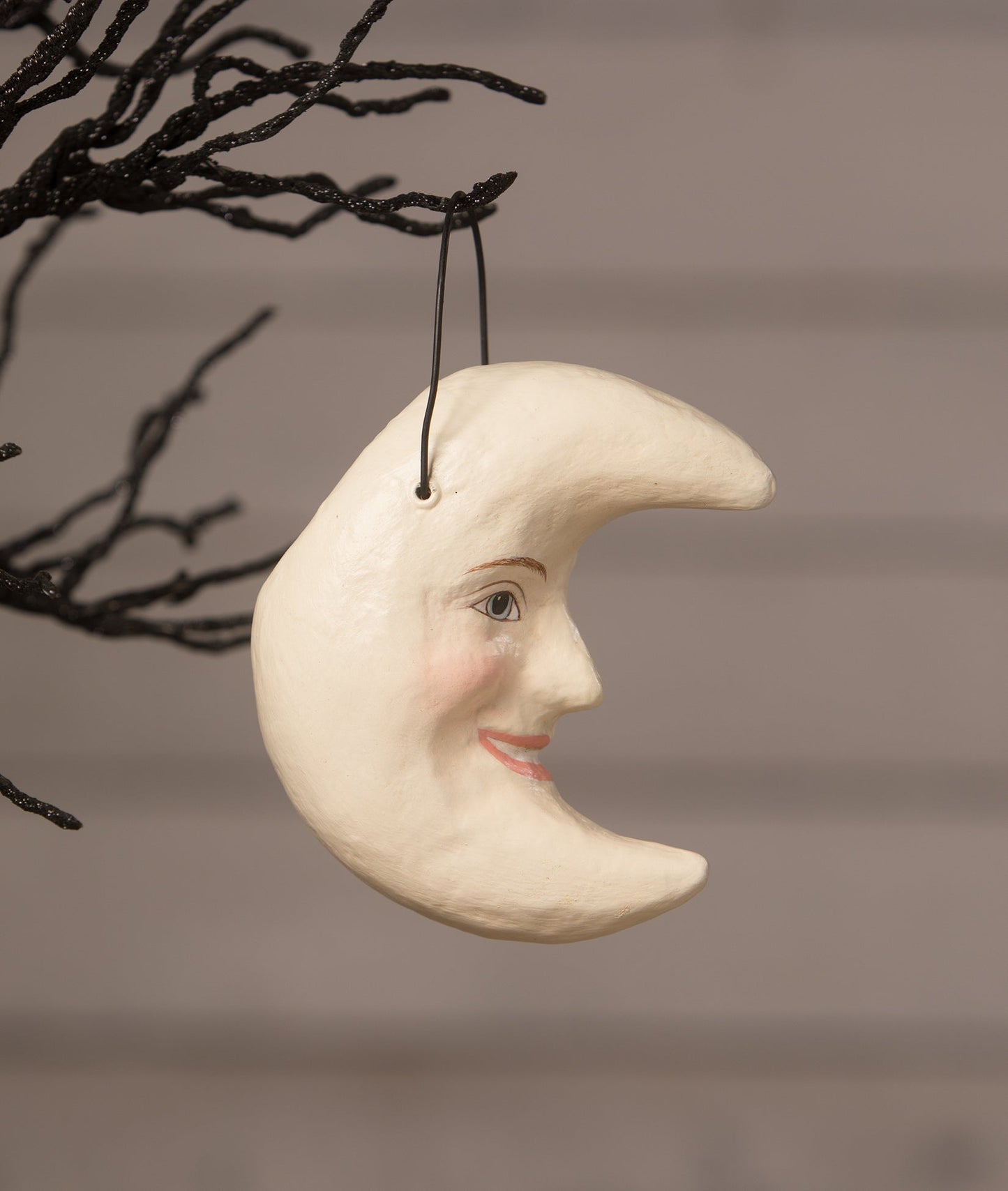 White Moon Bucket Ornament, Paper Mache