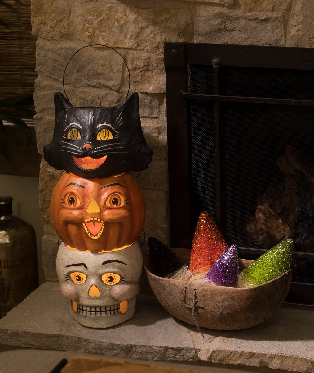 Amusing Black Cat Bucket, Paper Mache