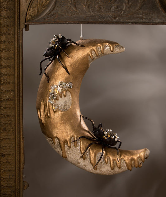 Dripping Gold Moon with Spiders, Paper Mache