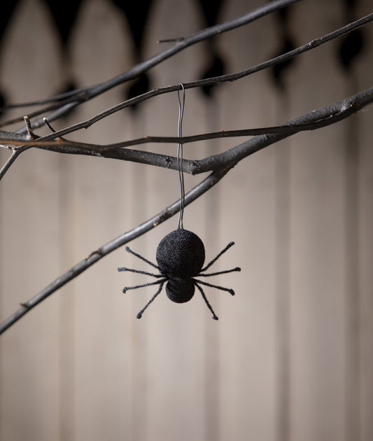 Black Spider Ornament, Flocked