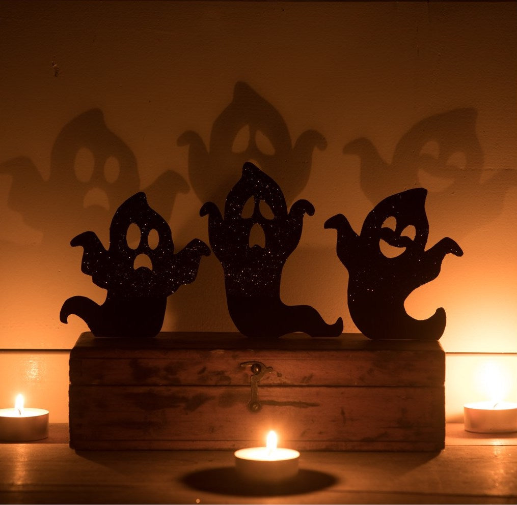 Ghoulish Ghost Silhouettes with Black Glitter