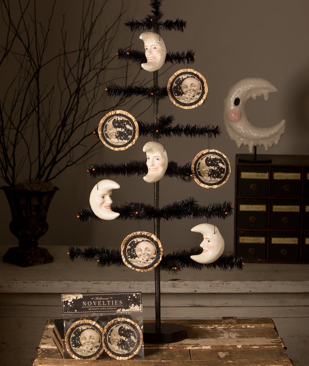White Moon Bucket Ornament, Paper Mache