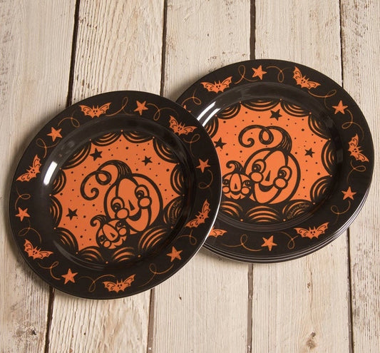 Johanna Parker Halloween Pumpkins Plates, Set of 4