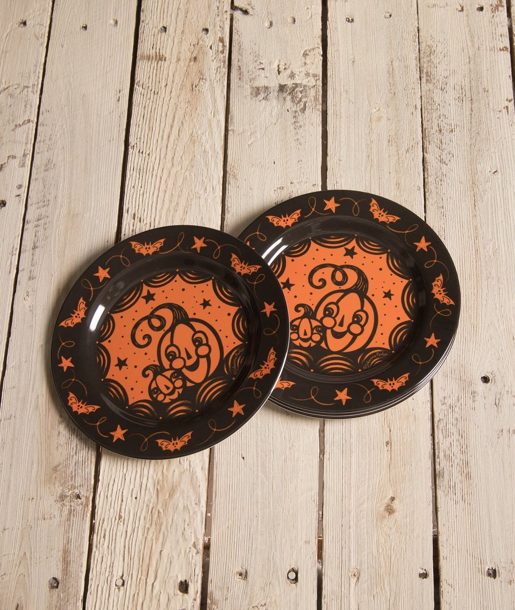 Johanna Parker Halloween Pumpkins Plates, Set of 4