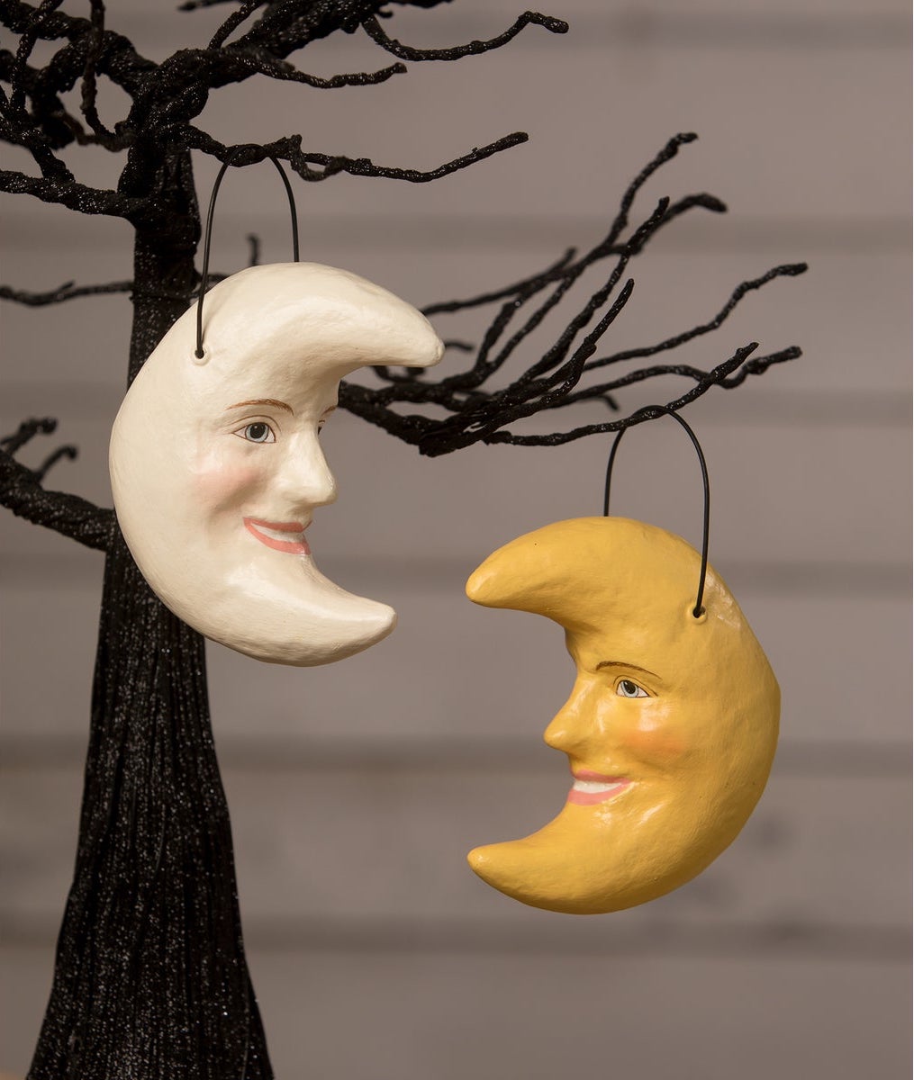 White Moon Bucket Ornament, Paper Mache