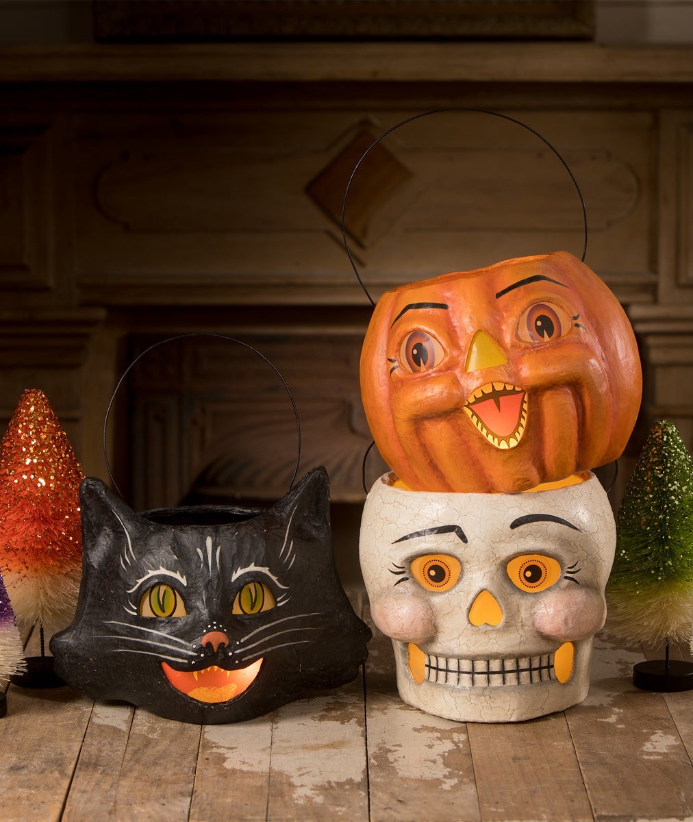 Spunky Pumpkin Bucket, Paper Mache