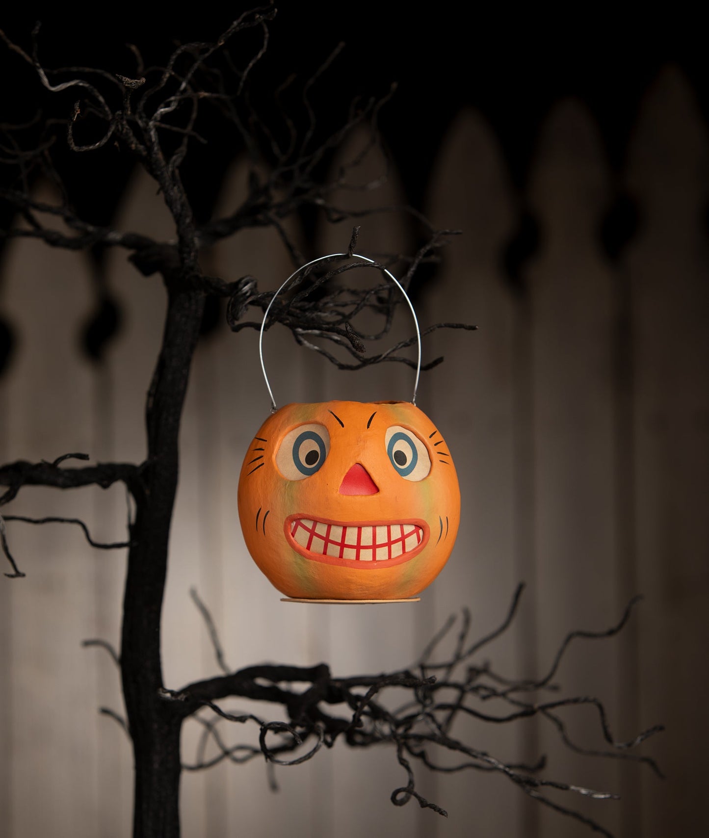 Vintage Striped Pumpkin Bucket, paper mache