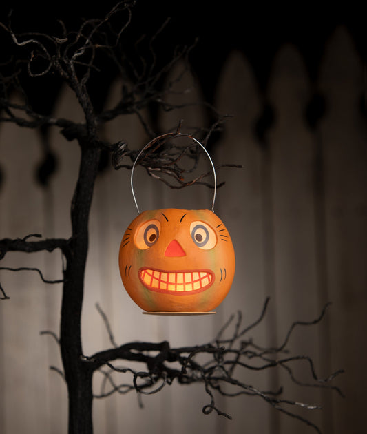 Vintage Striped Pumpkin Bucket, paper mache
