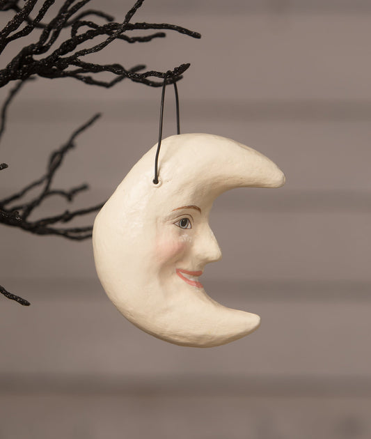 White Moon Bucket Ornament, Paper Mache