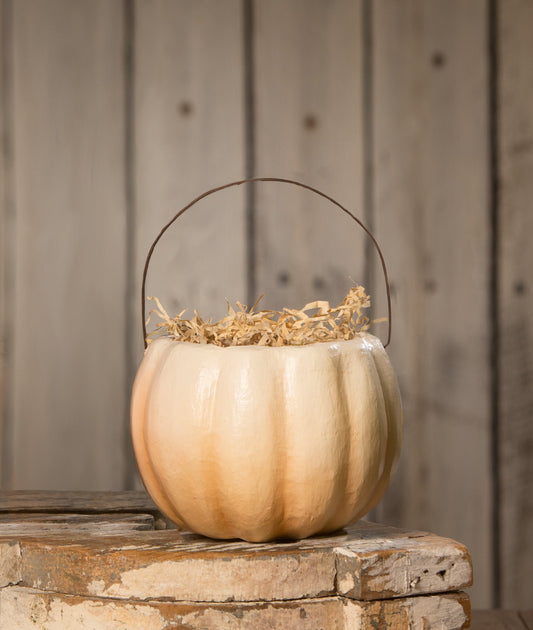 White Pumpkin Bucket, Paper Mache